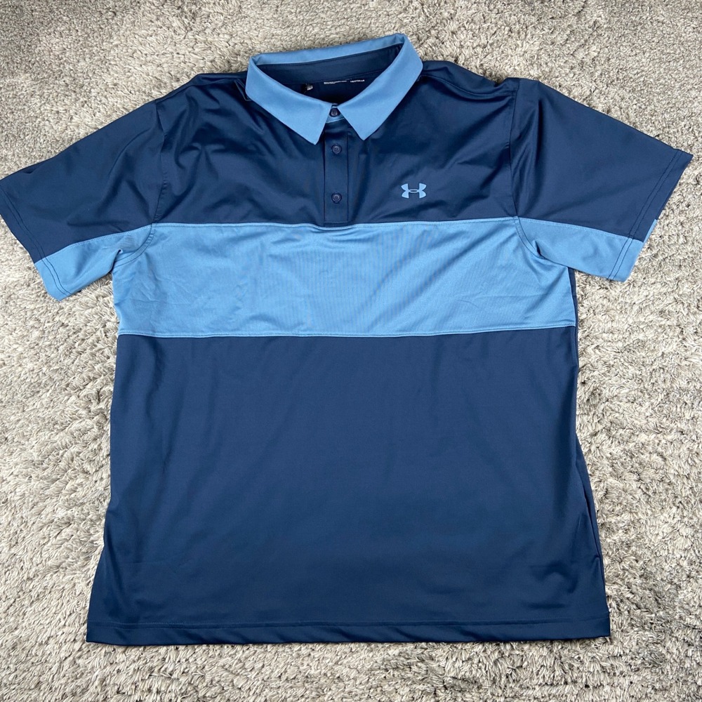 Under Armour Performance HeatGear Athletic Polo Mens 2XL Blue Short Sleeve Golf